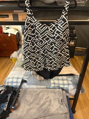 Apt. 9 Black and White Abstract Geometric One Piece